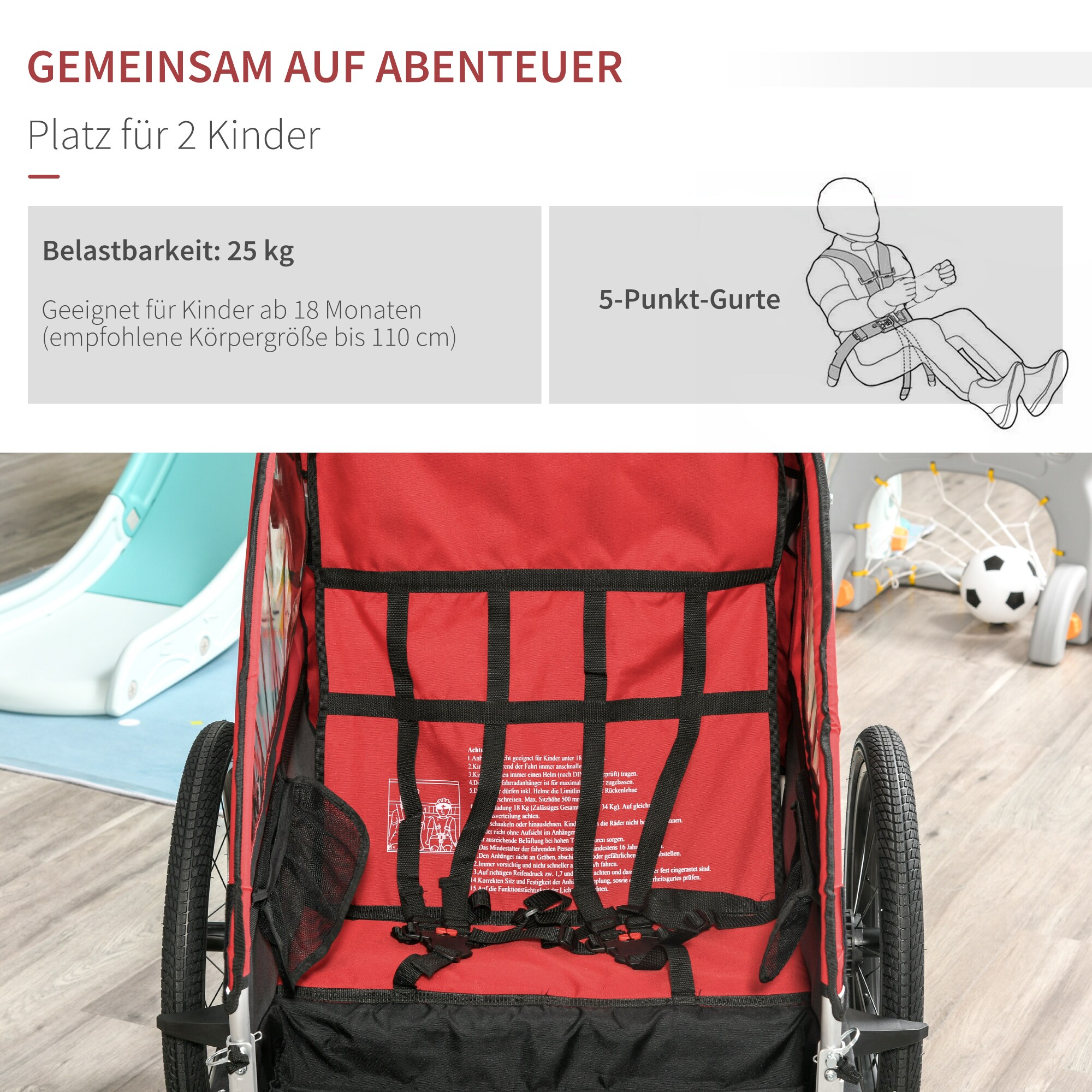 HOMCOM 3in1 Kinderwagen auch als Jogger und Fahrradanhänger 160 x 88 x 102 cm (LxBxH)
