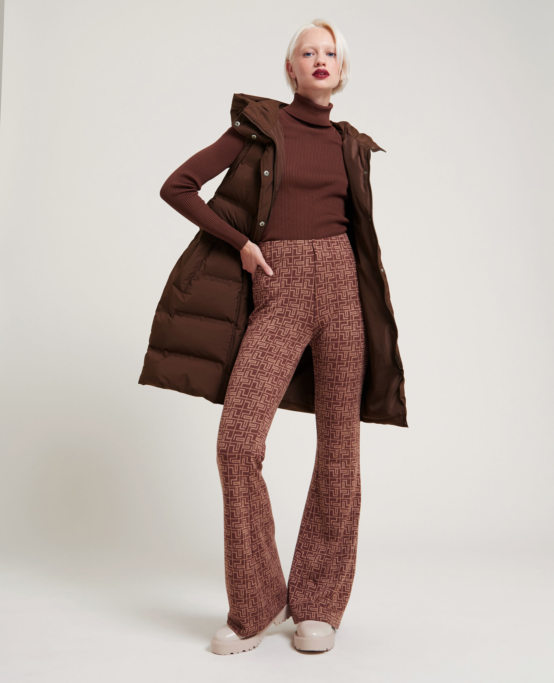 Doudoune mi-longue sans manches - Marron