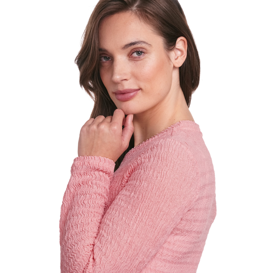 Gina Collection Damen Langarmshirt mit gekreppter Struktur rosa