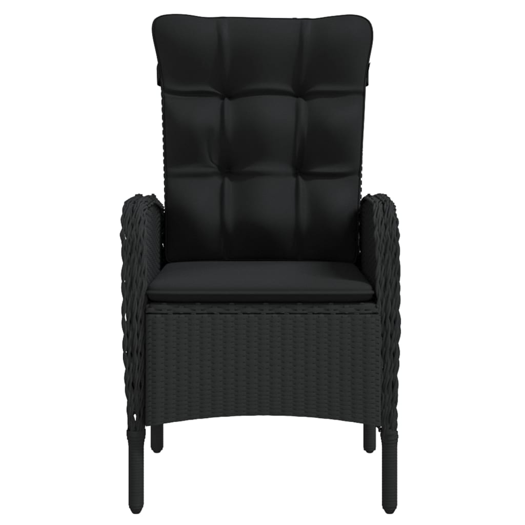 Mobilier de salle à manger de jardin avec coussins 3 pièces noir