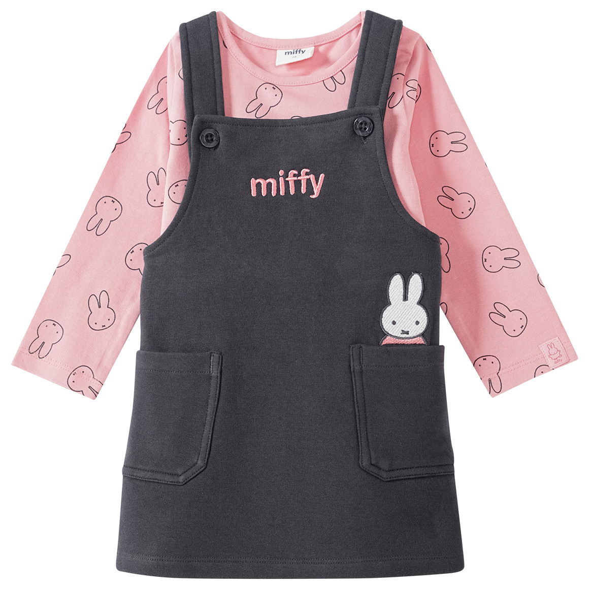 Topomini Miffy Kleid und Langarmshirt im Set dunkelgrau / rosa