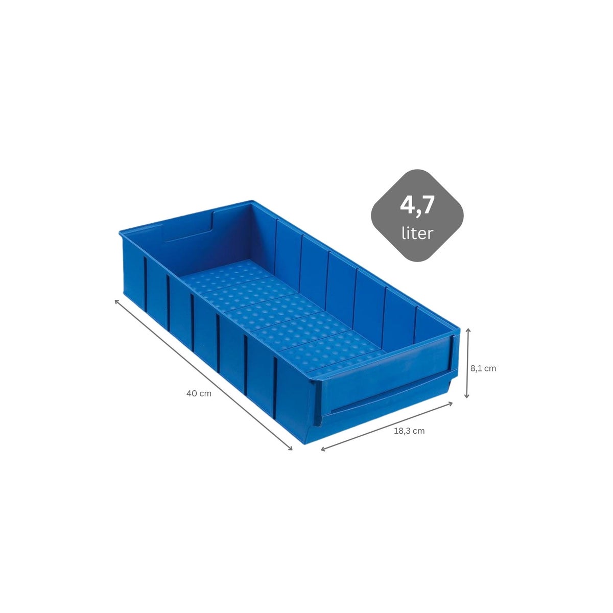 PROREGAL Blauwe Industriële Box 400 B HxBxD 8,1 x 18,3 x 40 cm 4,7 Liter Opbergdoos Assortimentsdoos Kleine Onderdelendoos