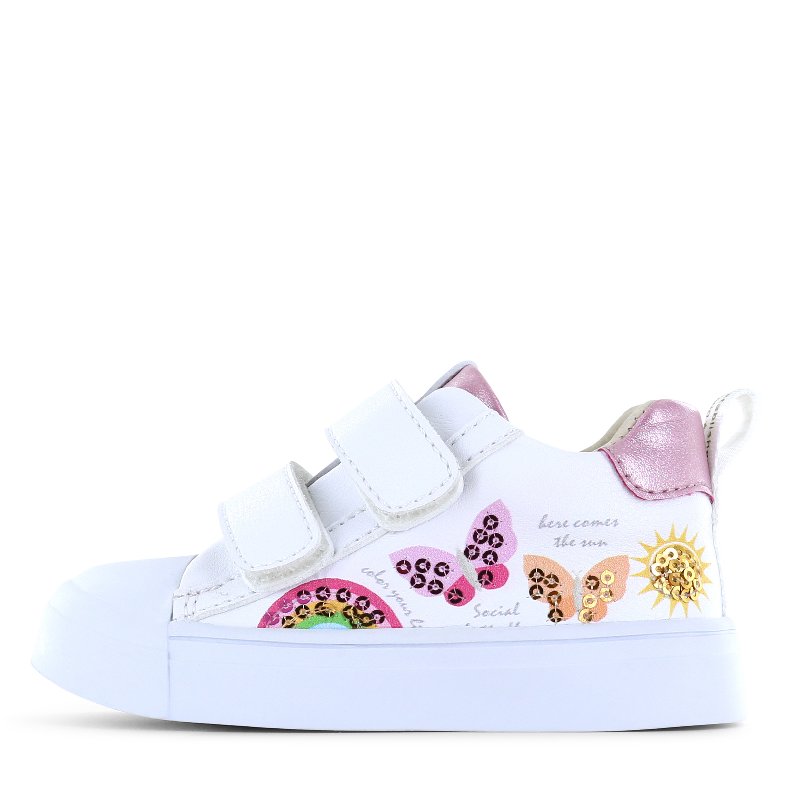 Shoesme witte sneaker met vlinders Metallic, Microfiber leer, Pailletten |