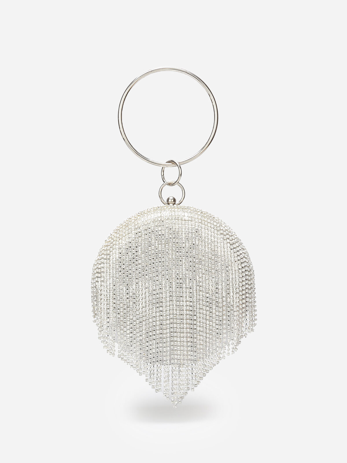 Minaudière ronde avec franges à strass- Argenté