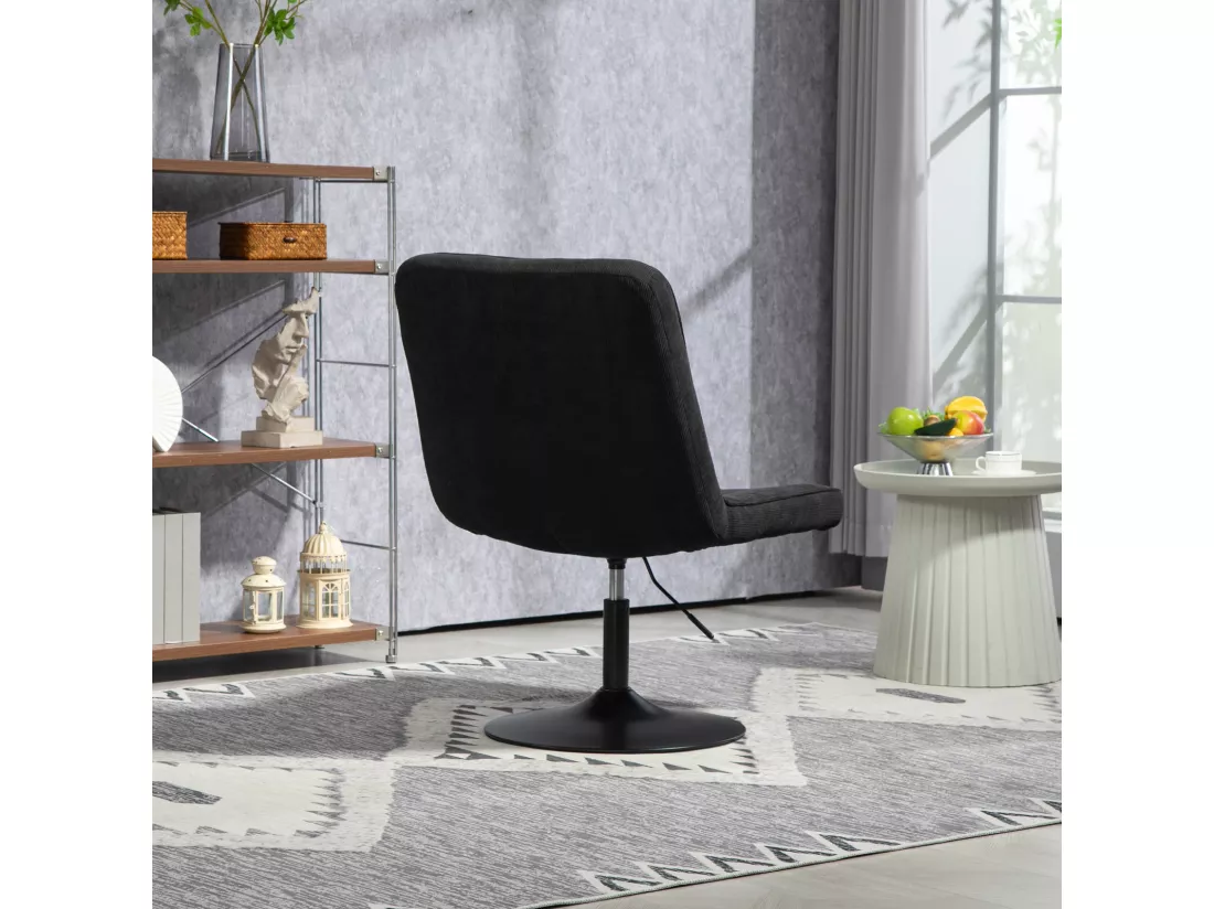 Fauteuil lounge HENRY chaise rembourrée avec base pivotante et couverture en velours côtelé noir
