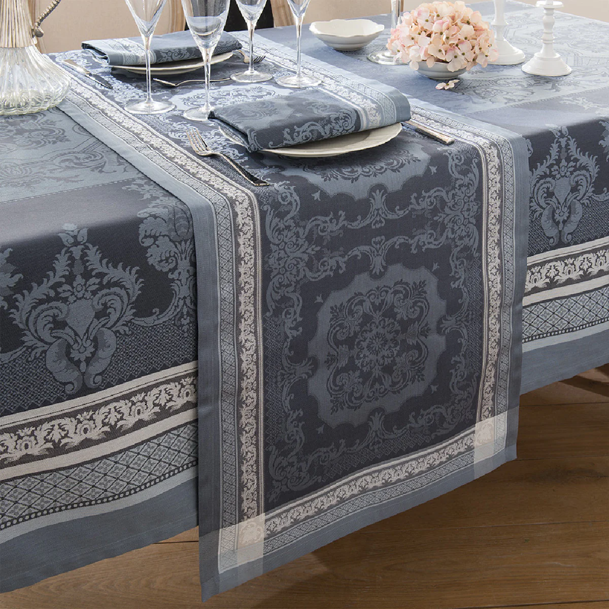 Nappe antitache déperlant pur coton gris 174X304 Garnier Thiebaut