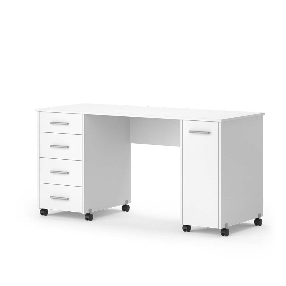 Vicco Nähtisch Verona auf Rollen 148x75x60cm weiß, Basteltisch mit 4 Schubladen