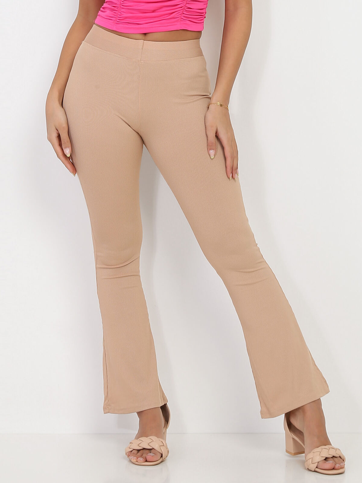 Pantalon flare côtelé- Beige