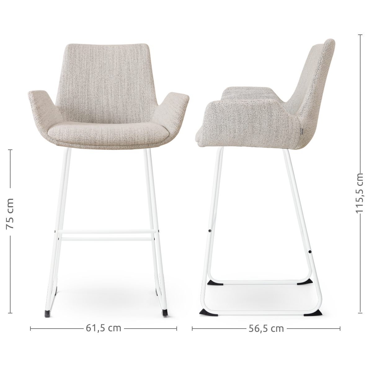 Nino-Eef barkruk grijs beige gemêleerd - wit onderstel 75 cm