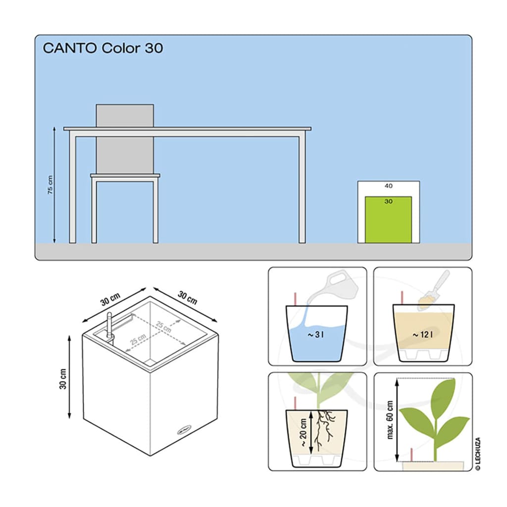Jardinière canto stone 30 led low all-in-one 30x30 cm
