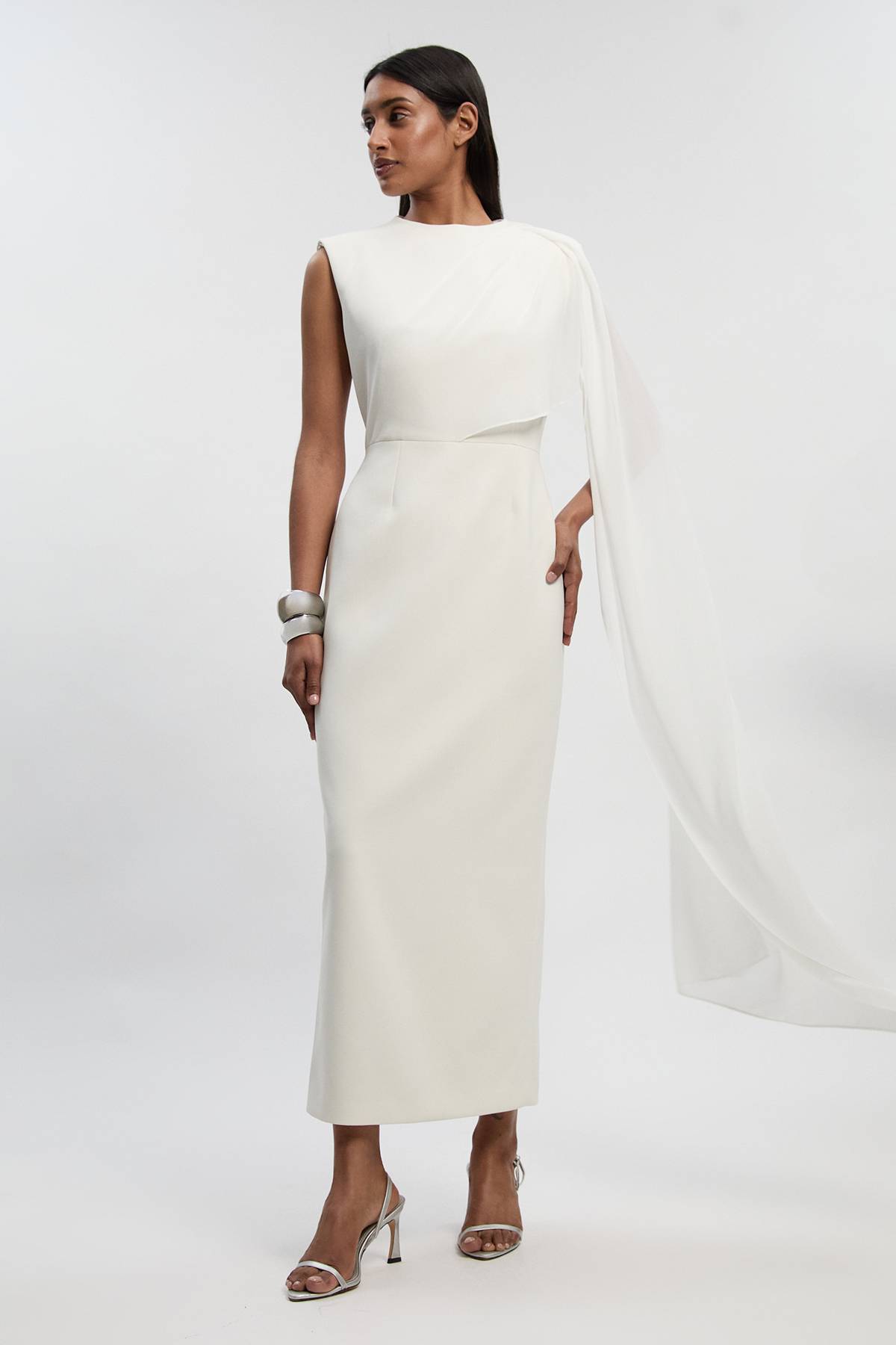 KarenMillen Robe Longue Colonne à Cape Drapée Tailleur Raffinée