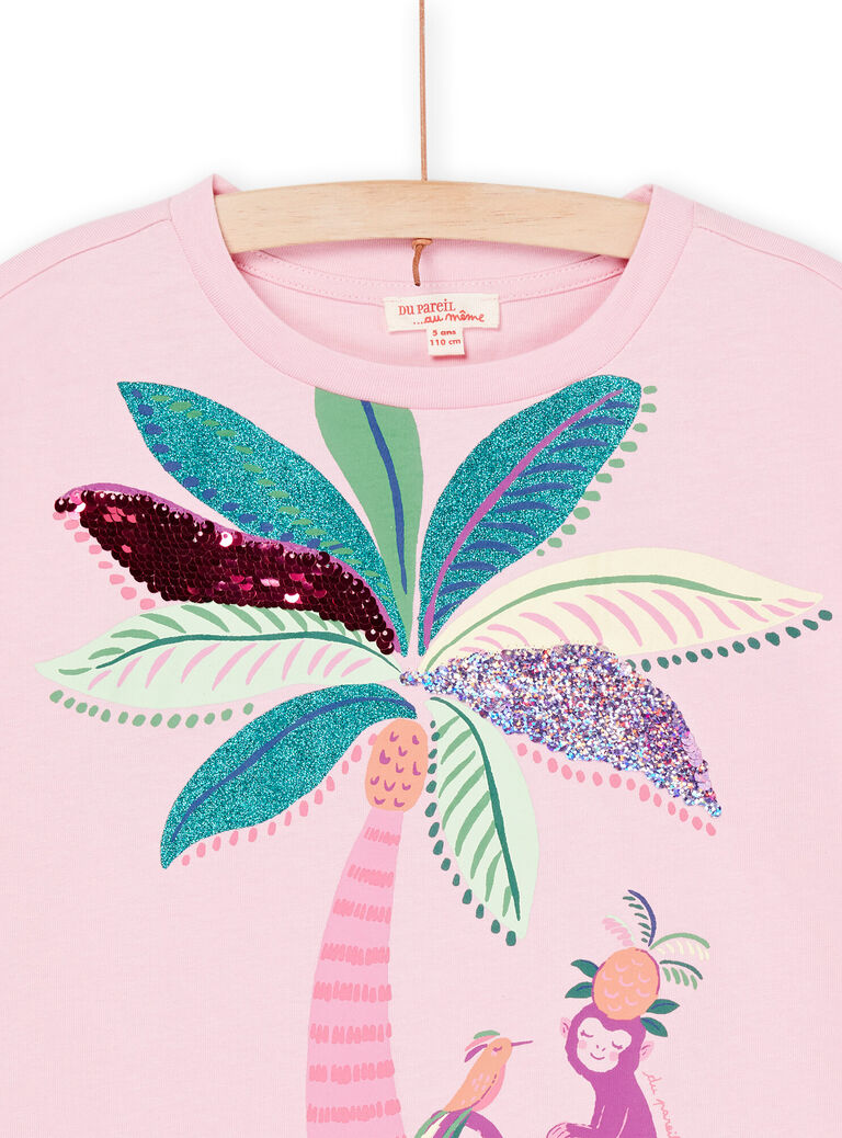 T-shirt rose à animation exotique