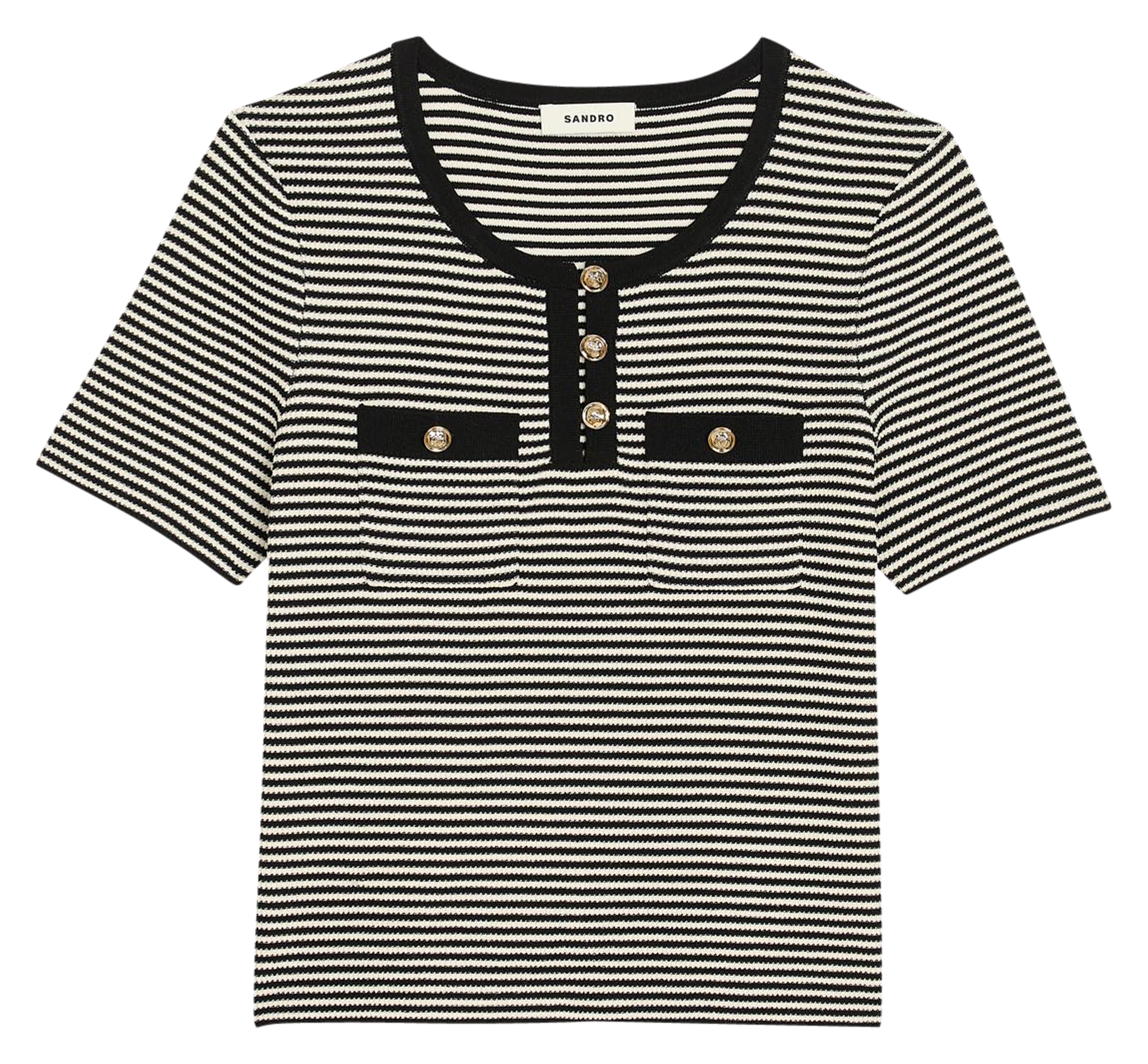 Pull col rond rayé | Noir