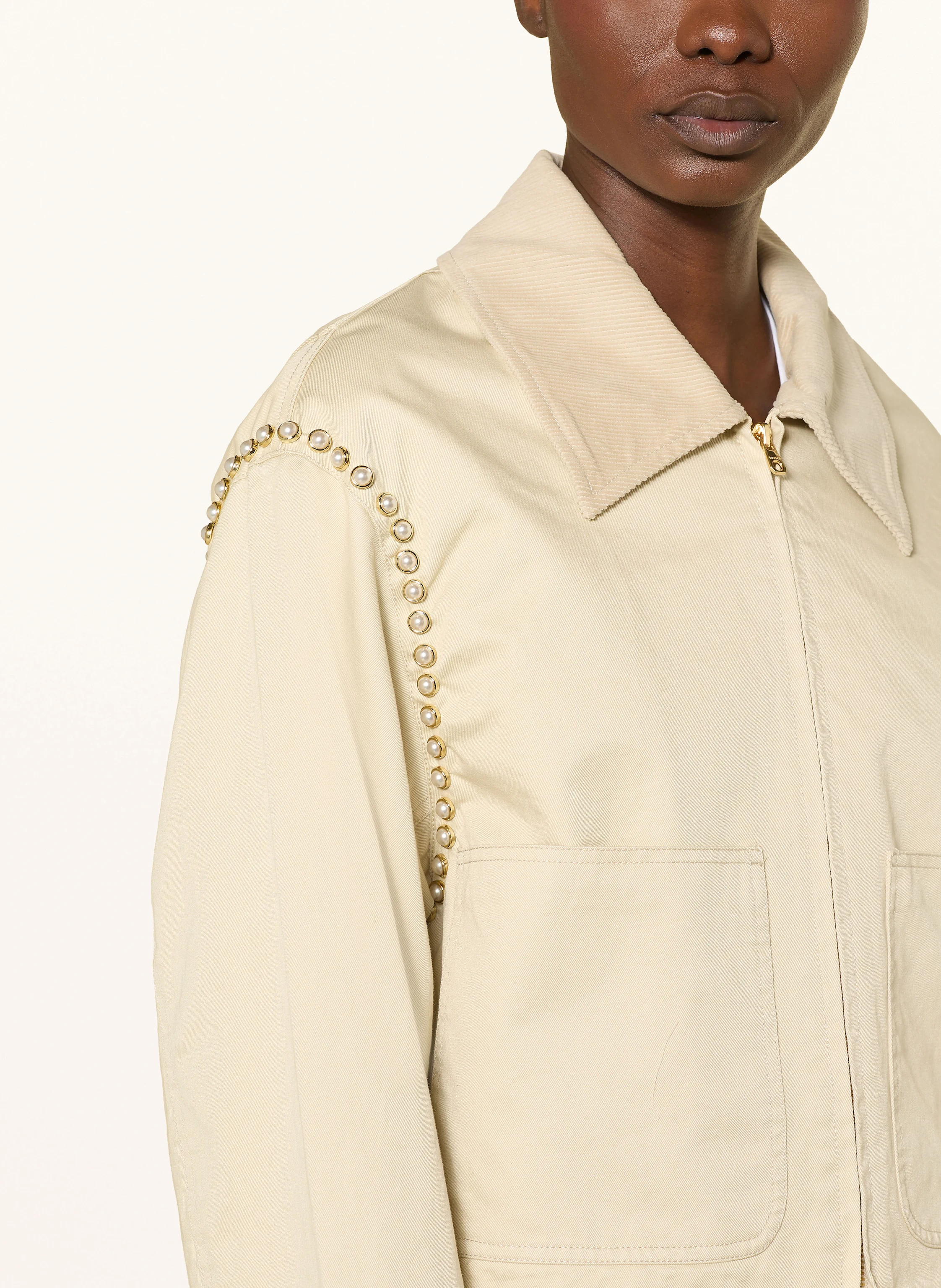 SANDRO Kastenjacke im Materiamix mit Schmuckperlen