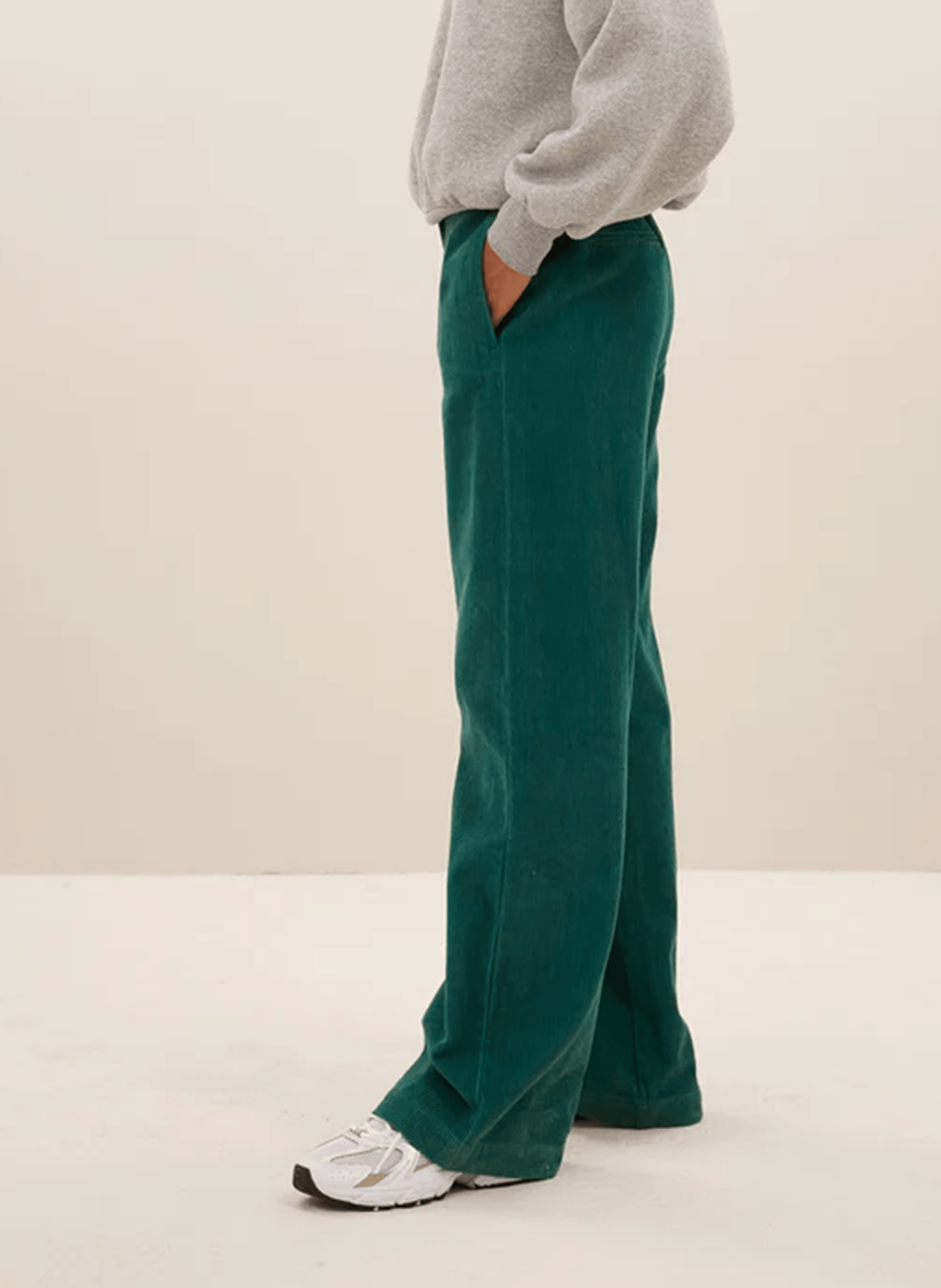 ODIN - Pantalon droit velours côtelé en coton | Vert