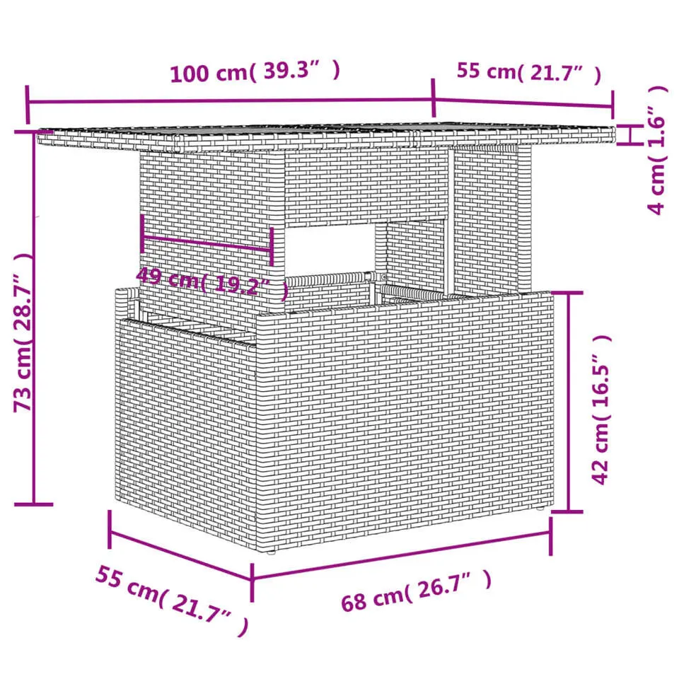 vidaXL - Tuintafel - Zwart - Poly rattan en acaciahout - 100x55x73 cm