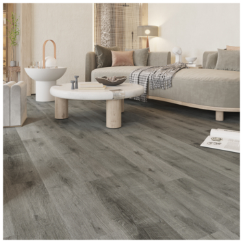 Click PVC Basic rechte stroken donkergrijs eiken houtlook