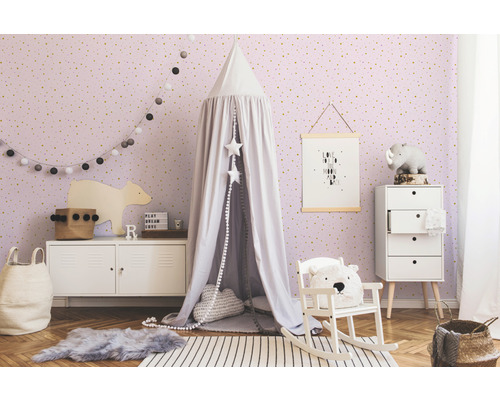Vliesbehang 35839-1 Kleine Sterren stippen goudroze