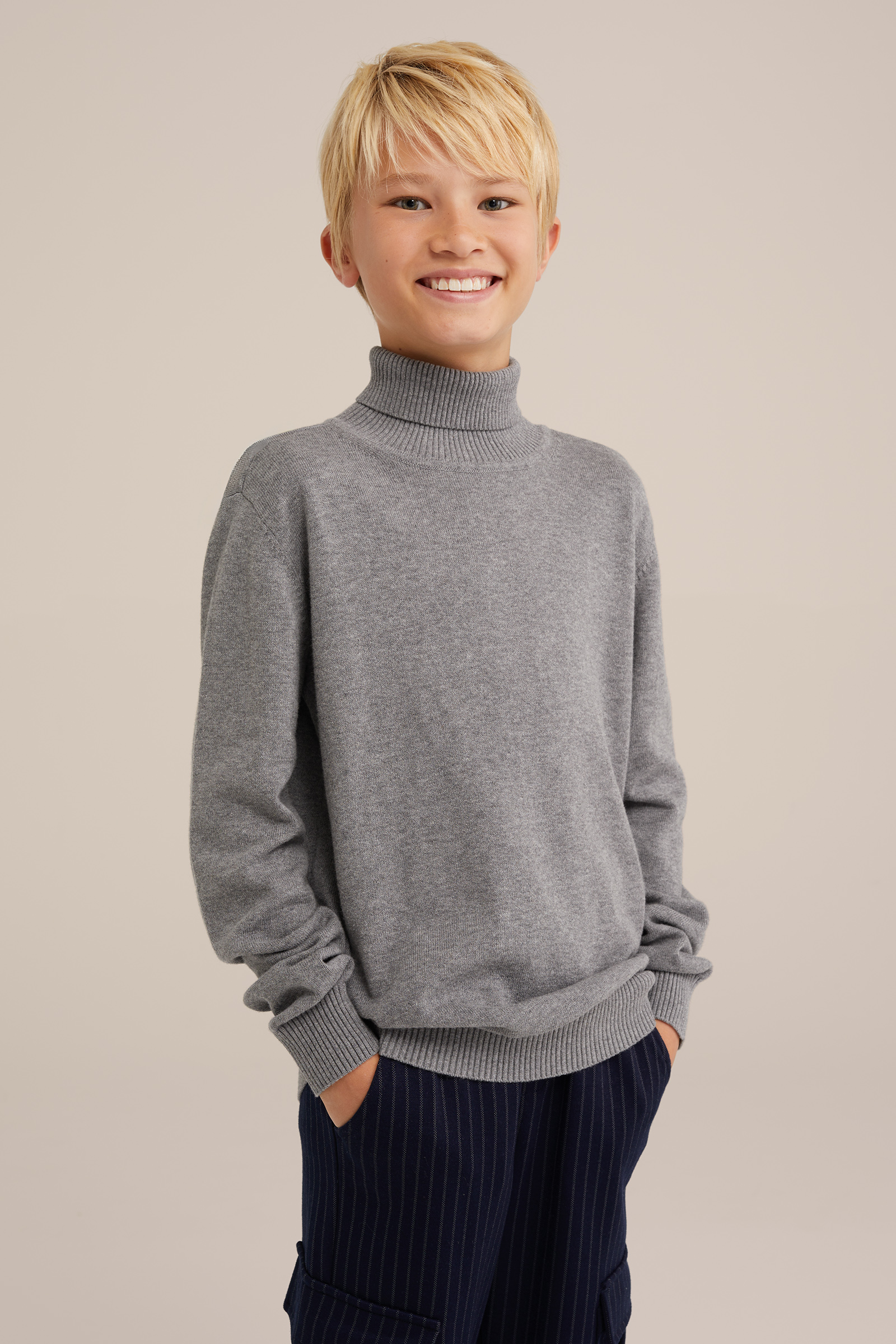 Jongens fijngebreide coltrui WE Fashion Lichtgrijs