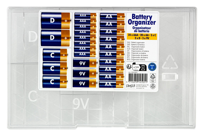 Opbevaringsboks til batterier m/6 rum