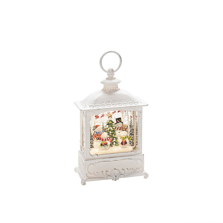 Lanterne à neige à LED blanc chaud 4 bonshommes de neige blanc antique avec interrupteur