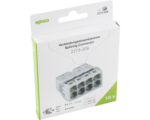 Wago 2273-208 COMPACT aansluitdoosklem 0,5-2,5 mm² 8-aderige insteekklem 10 stuks