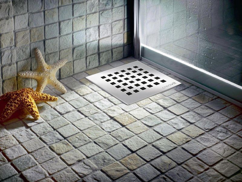 Doucheput - vloersifon van PVC Creavit met RVS rooster 150x150mm Onderuitlaat - 50 mm afvoeraansluiting