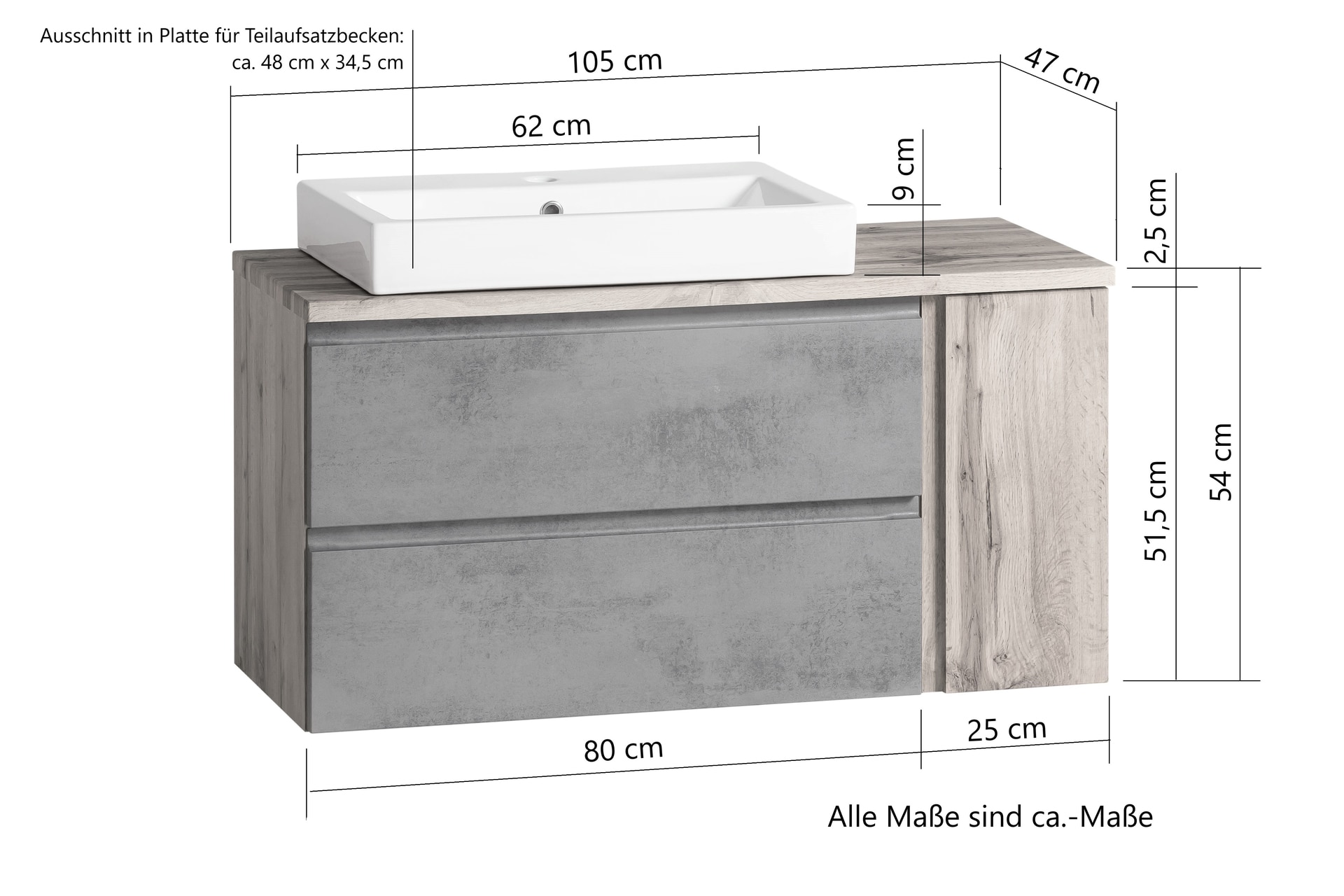 Bad-Waschtischkombination GENT grau 105cm