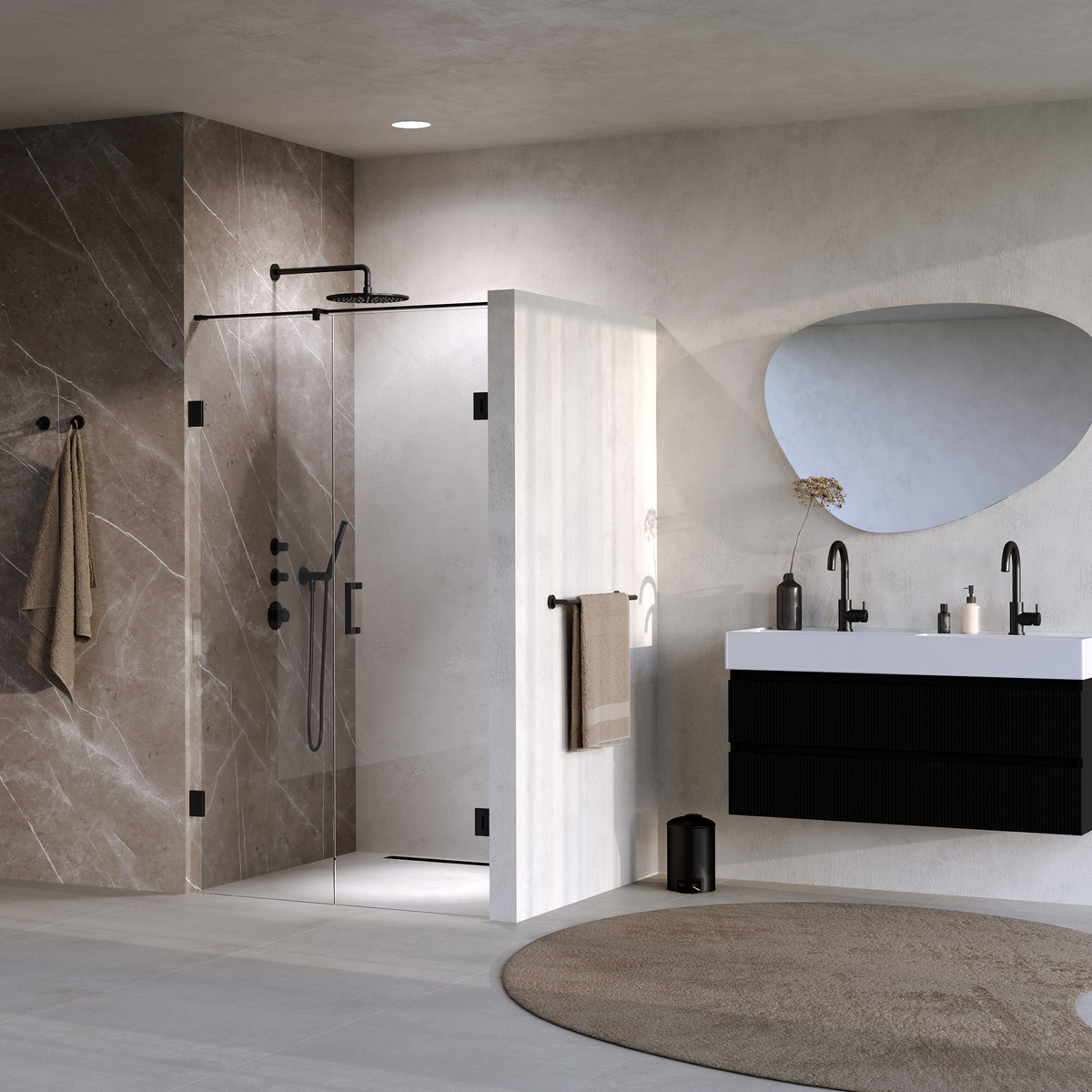 Brauer Void profielloze nisdeur 120cm met draaideur 60cm aan muur zwart mat
