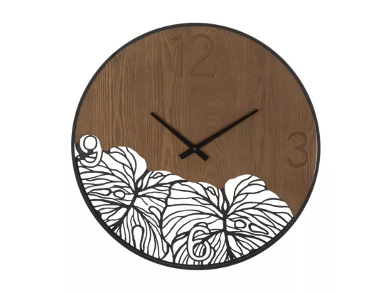 Horloge murale ronde en bois et métal marron Ø cm 60x2