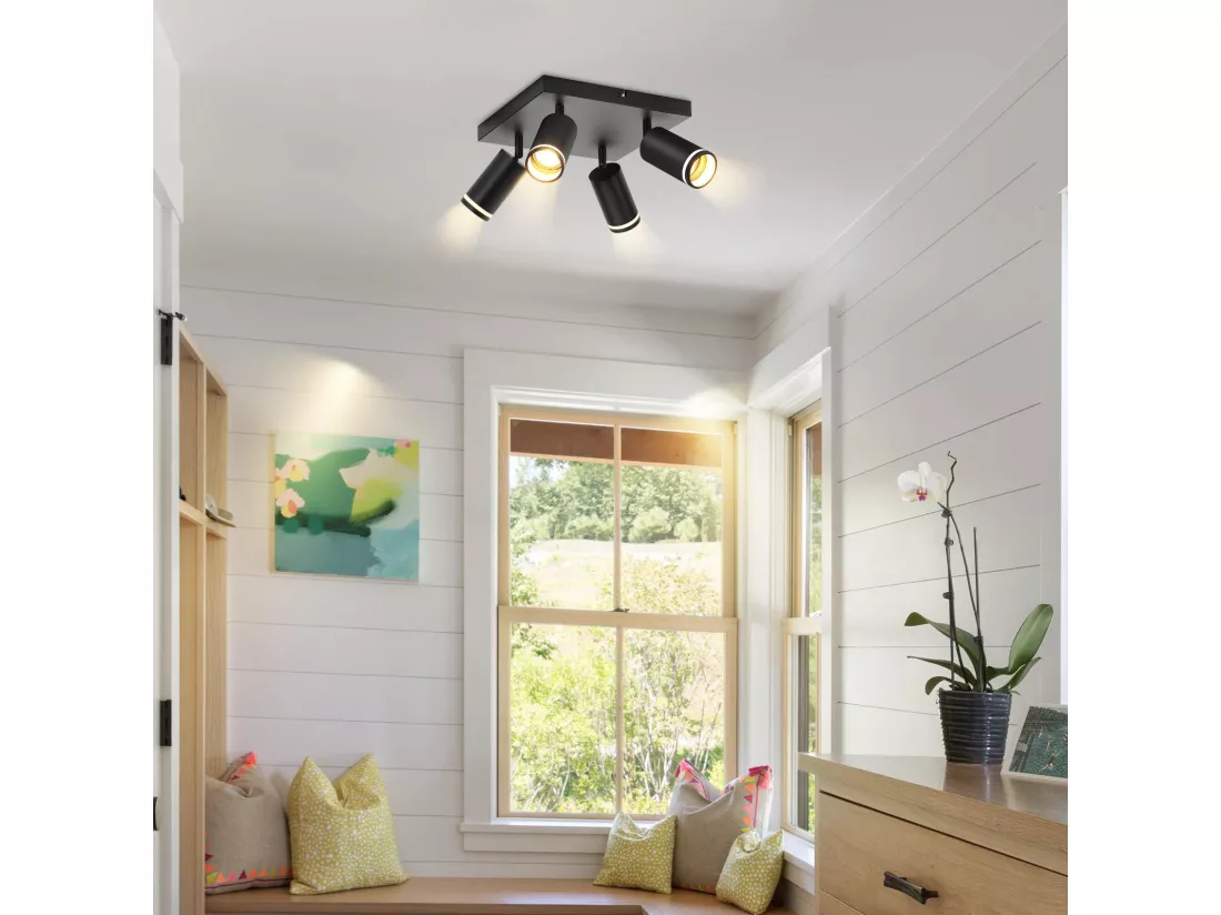 NETTLIFE Spot de plafond noir 4 ampoules moderne spot GU10 spots orientable intérieur métal