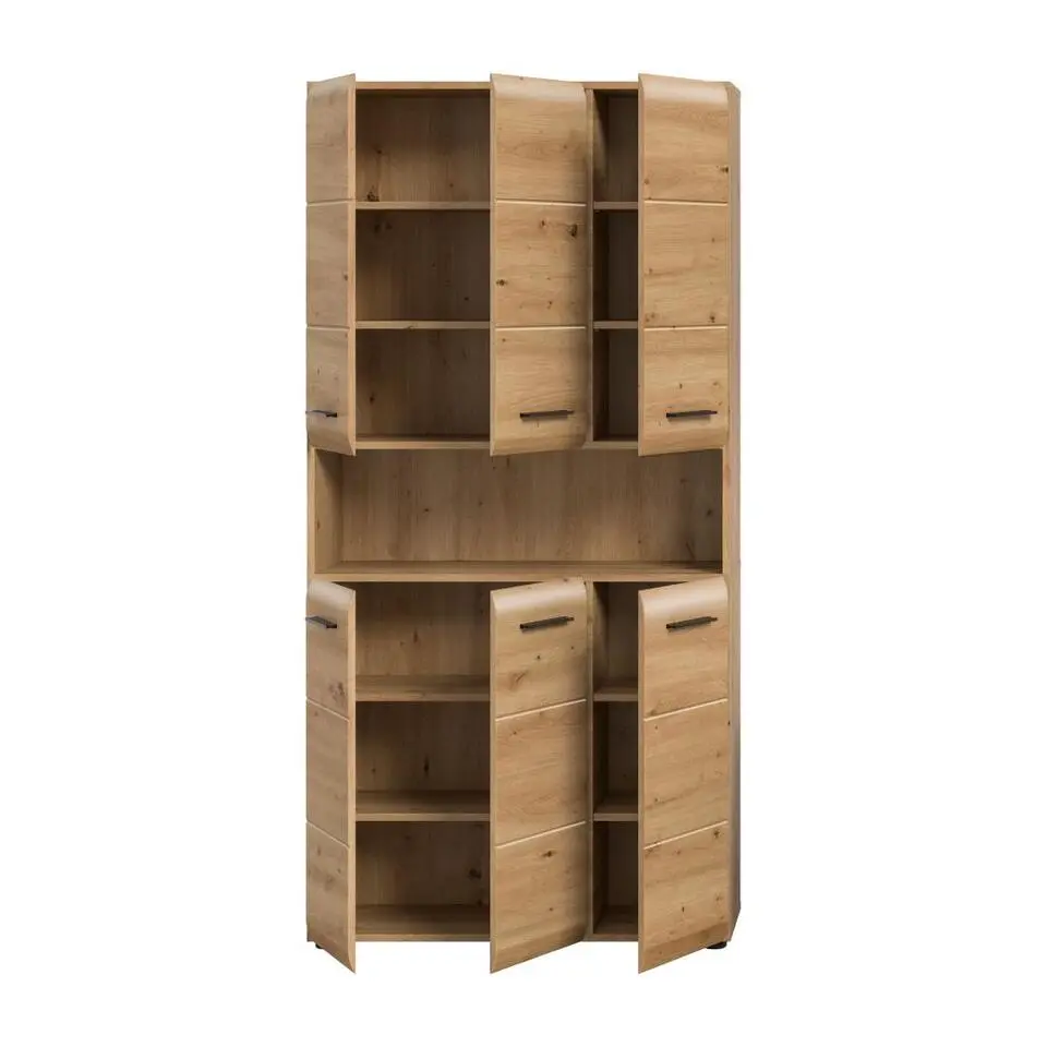 Hioshop Ice badkamerkast 6 deuren- 1 plank eiken decor