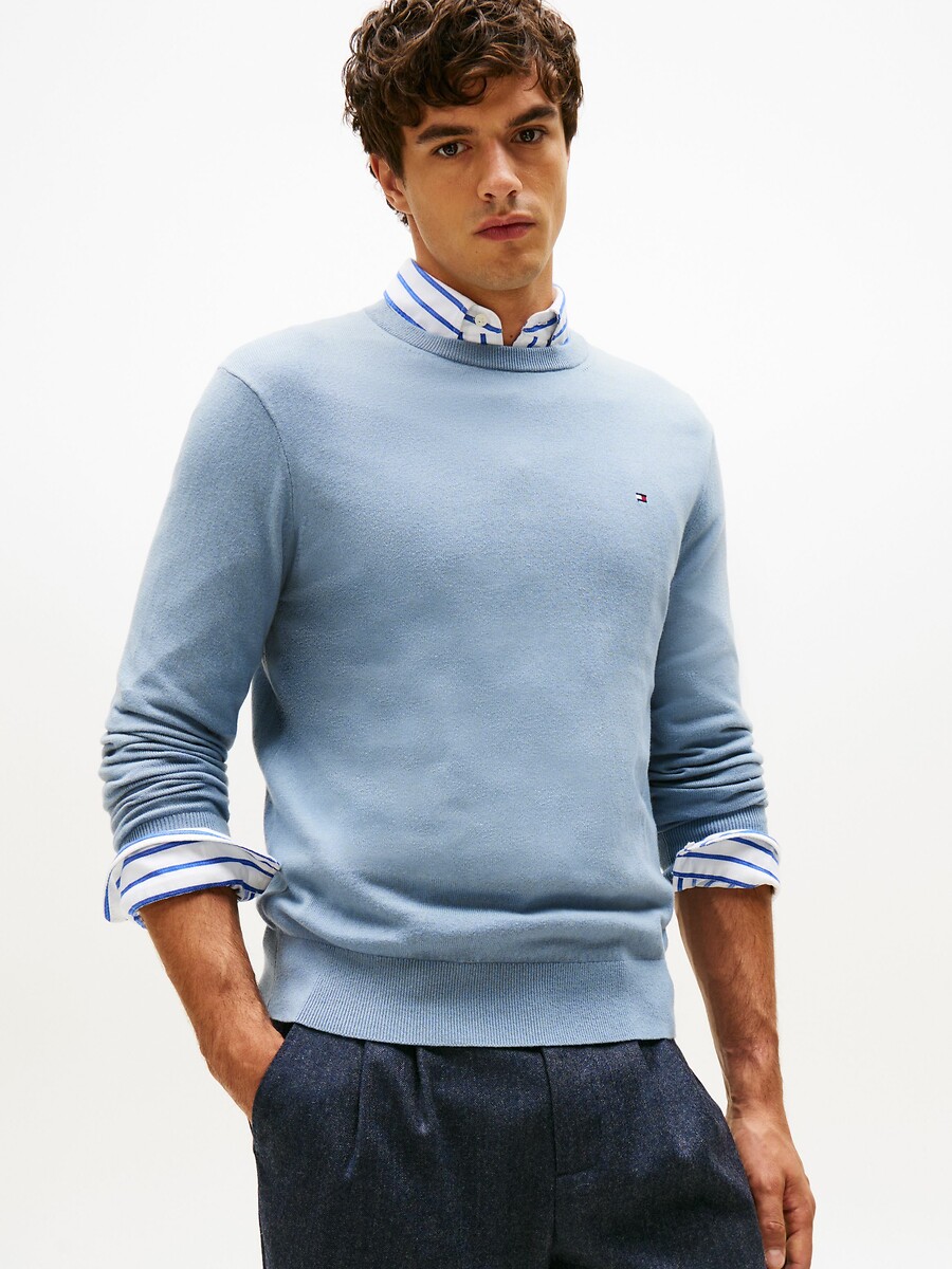 TOMMY HILFIGER<br>Suéter de gola redonda em algodão pima e cashmere