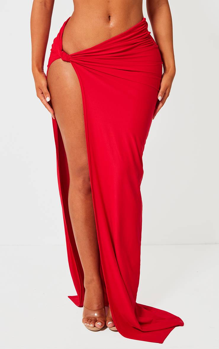 Bright Red Jupe Maxi Co-ord Shape En Jersey Slinky Rouge Avec Nœud Extrême