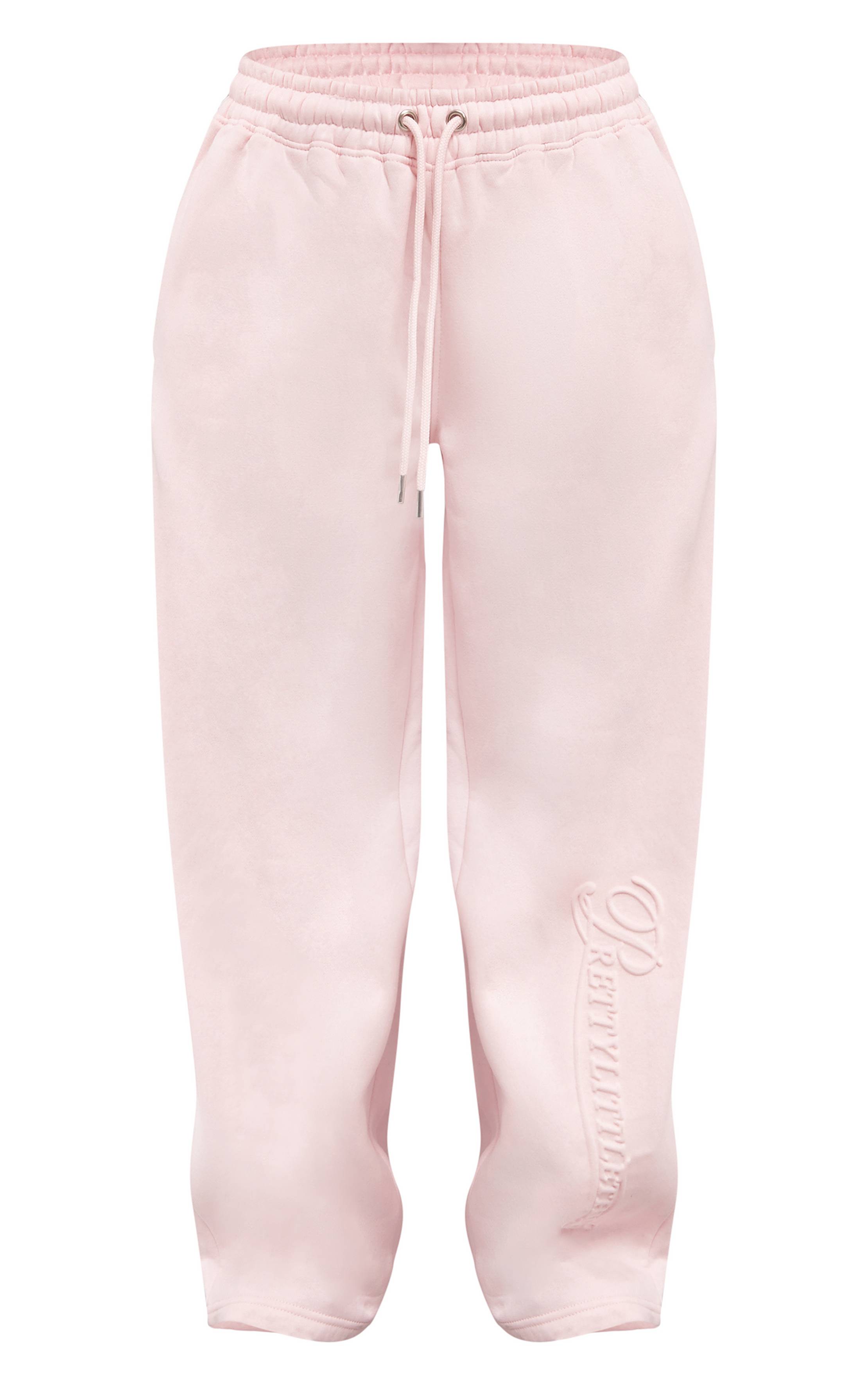 Rose Bébé Prettylittlething Jogging Jambe Droite Graphique Embossé