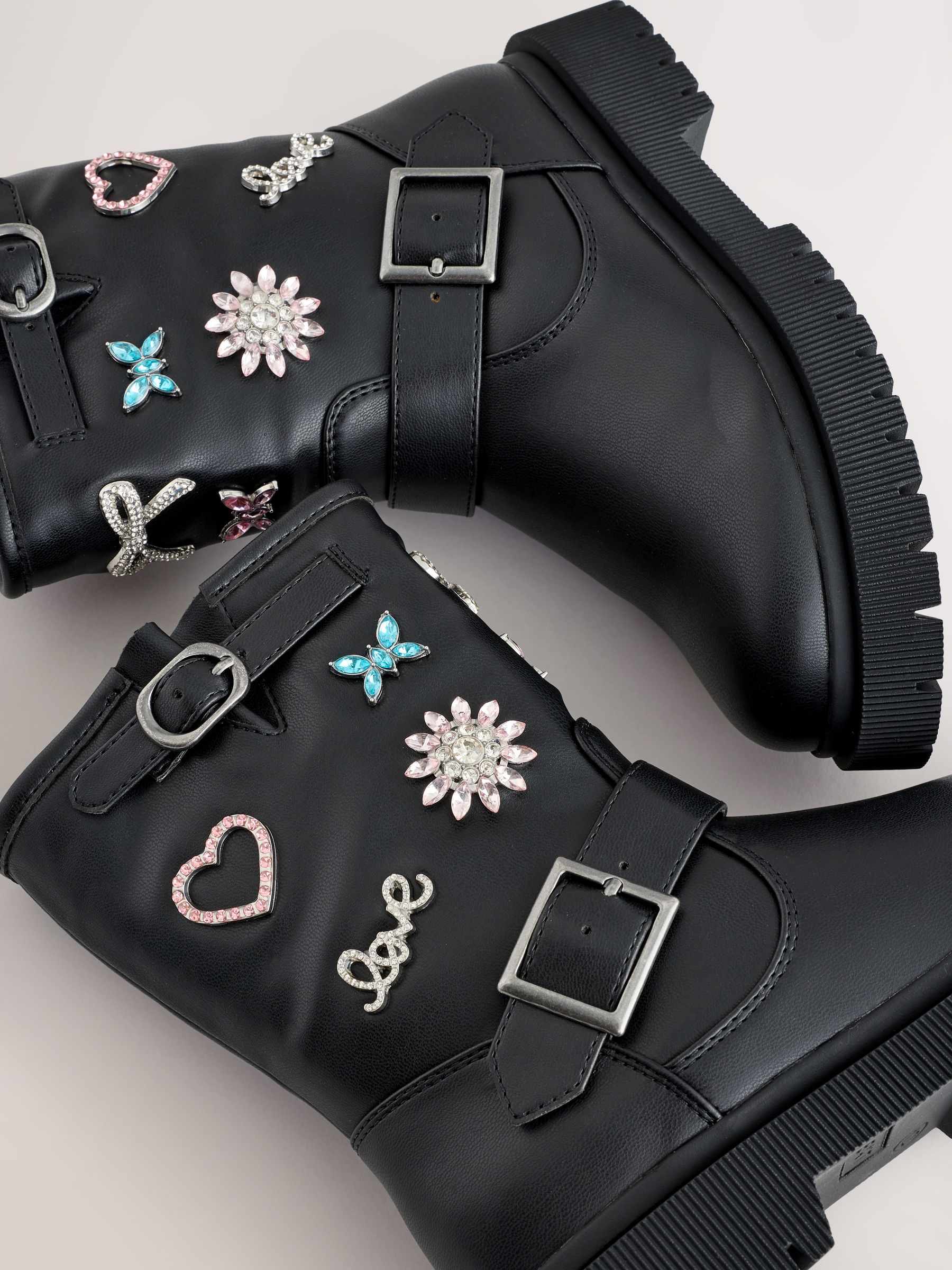 Zwart - Embellished Brooch Boots