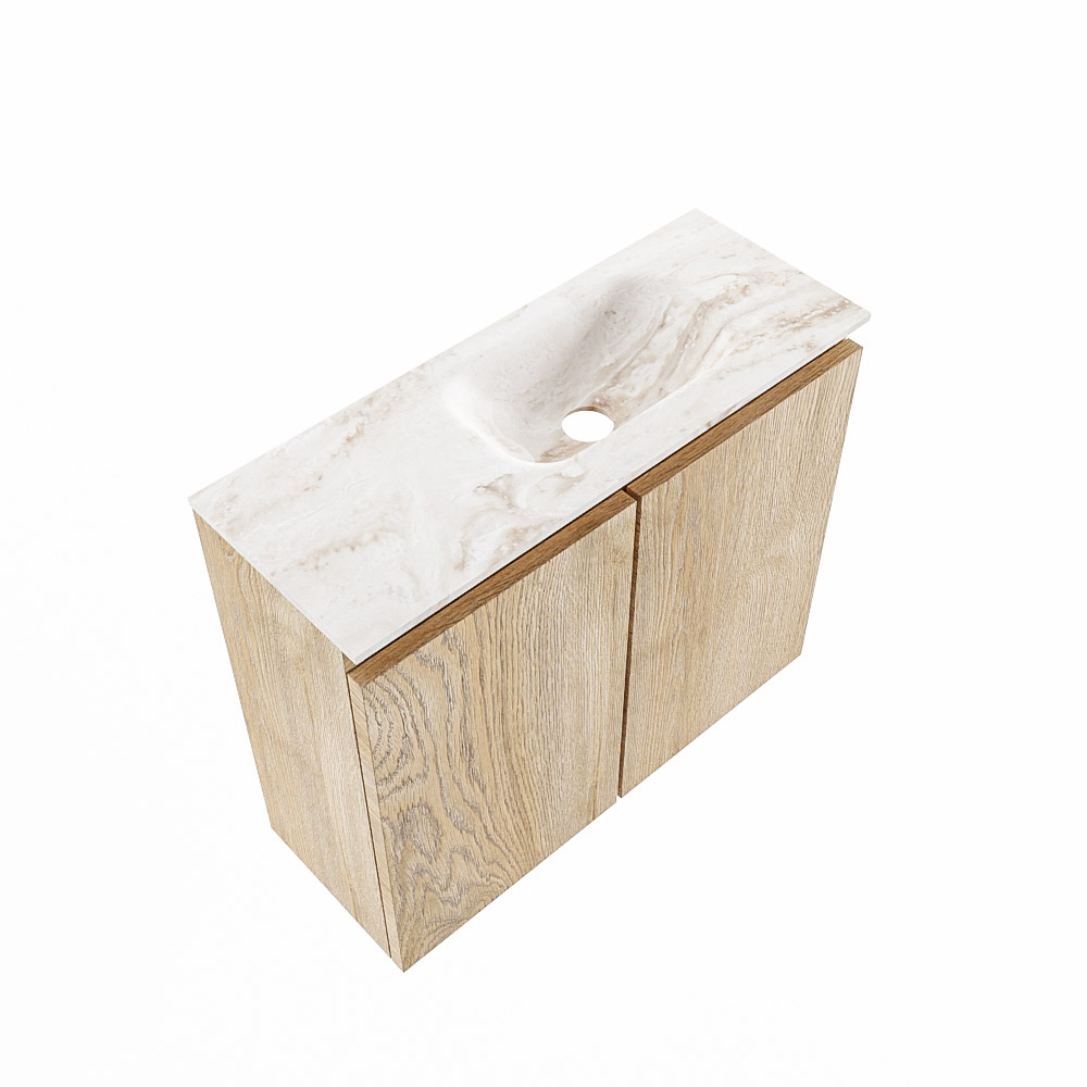 Mondiaz Ture DLux toiletmeubel 60cm washed oak met wastafel frappe rechts met kraangat