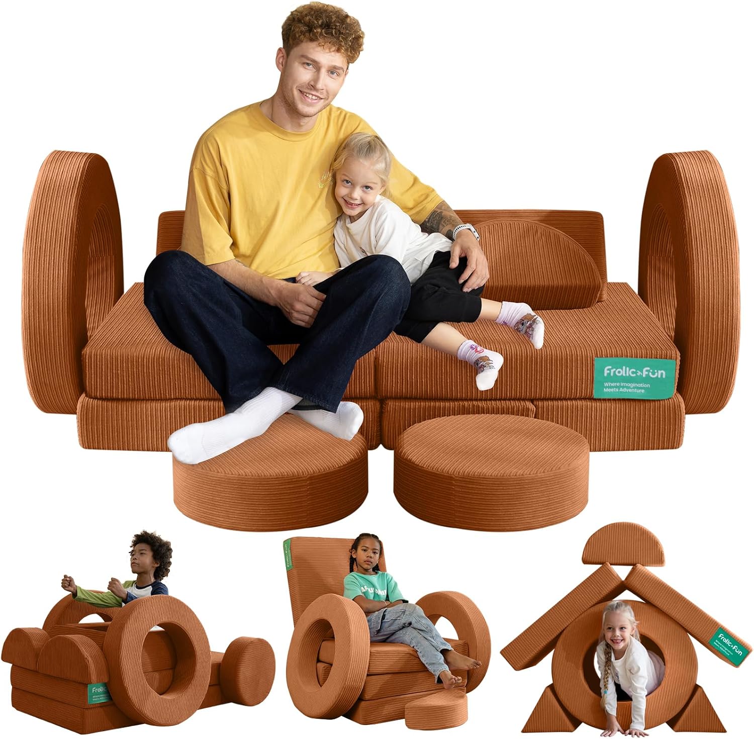 Frolic & Fun 16-Teiliges Modulares Kindersofa – Weiches Spielsofa aus Schaumstoff, Vielseitige Kindercouch mit Schlaffunktion, Kuschelecke zum Spielen, Entspannen und Schlafen im Kinderzimmer