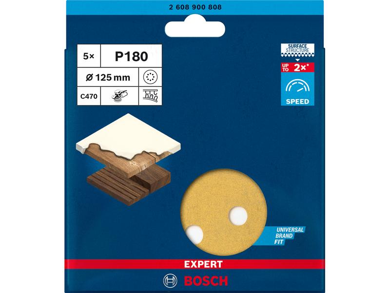 Bosch Professional Schleifpapier EXPERT C470, 125 mm, G 180 Schnelles Schleifen von Farbe und Holz