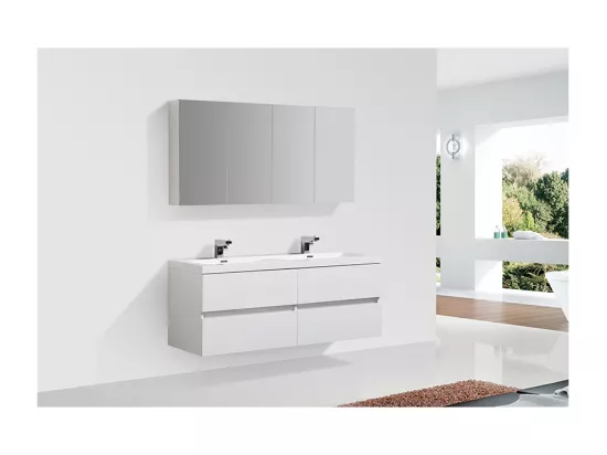Meuble salle de bain design double vasque SIENA largeur 144 cm blanc laqué