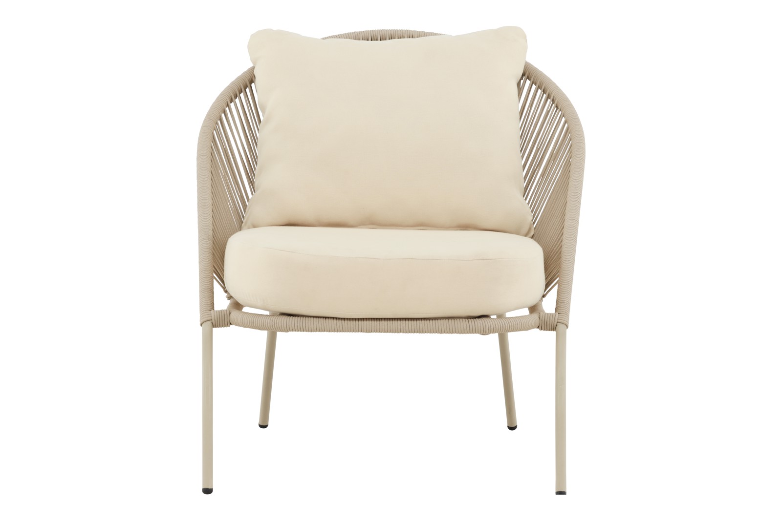 Lindos hagestol Hagestol med beiglakkert ramme, beige tau og med beige puter.