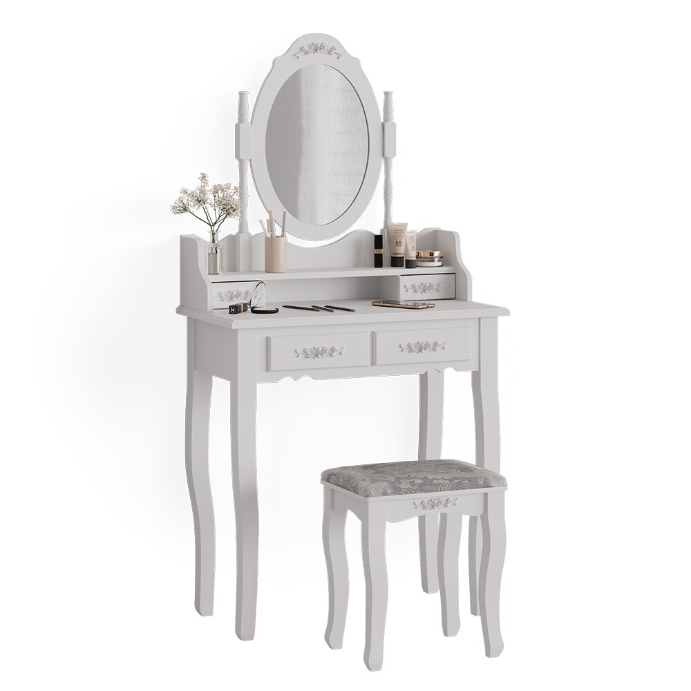 Vicco Schminktisch Frisiertisch Kosmetiktisch Meghan Weiß Schminkspiegel Hocker 75x147 Barock Schlafzimmerkommode Schminkkommode Schwenkspiegel Schublade Aufbewahrung Frisierkommode Make-Up-Tisch