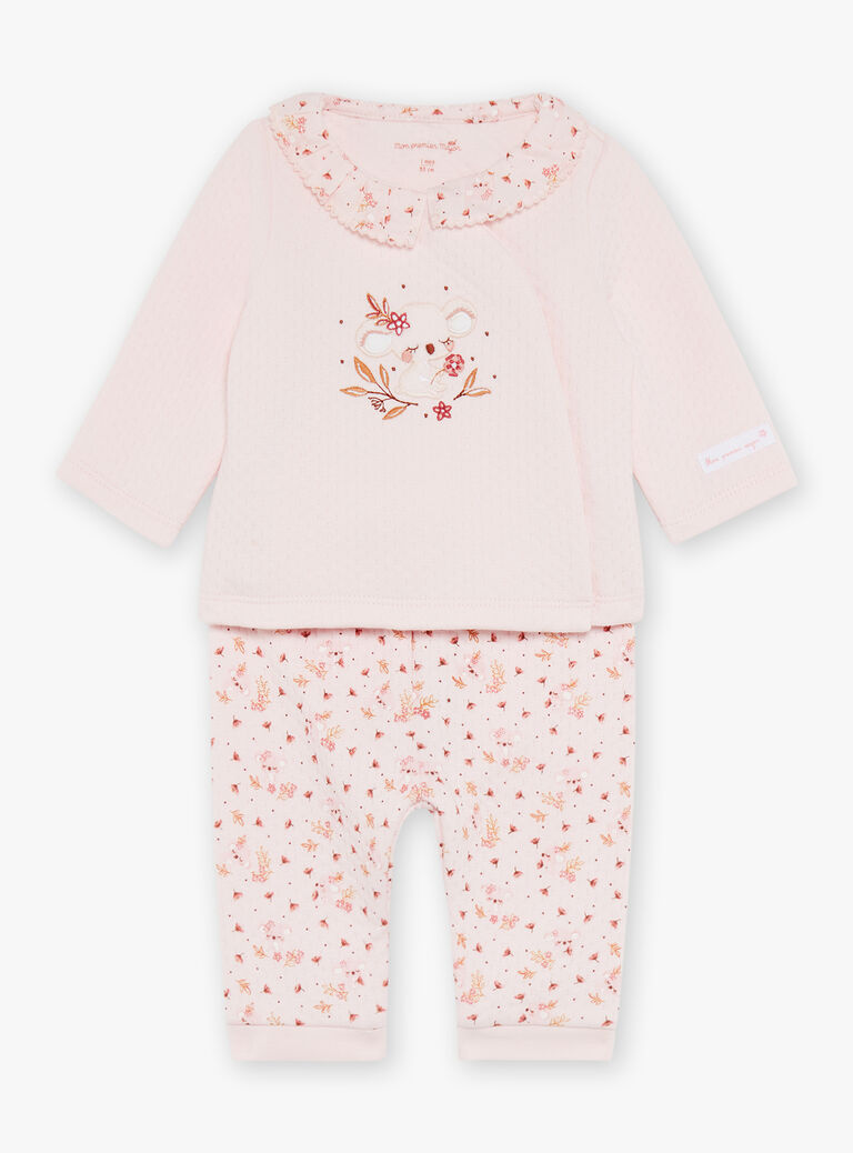 Ensemble haut et bas de pyjama en velours rose clair