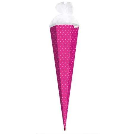Roth Bastelschultüte mit Muster Knallpink weiße Herzen 85cm 6-eckig