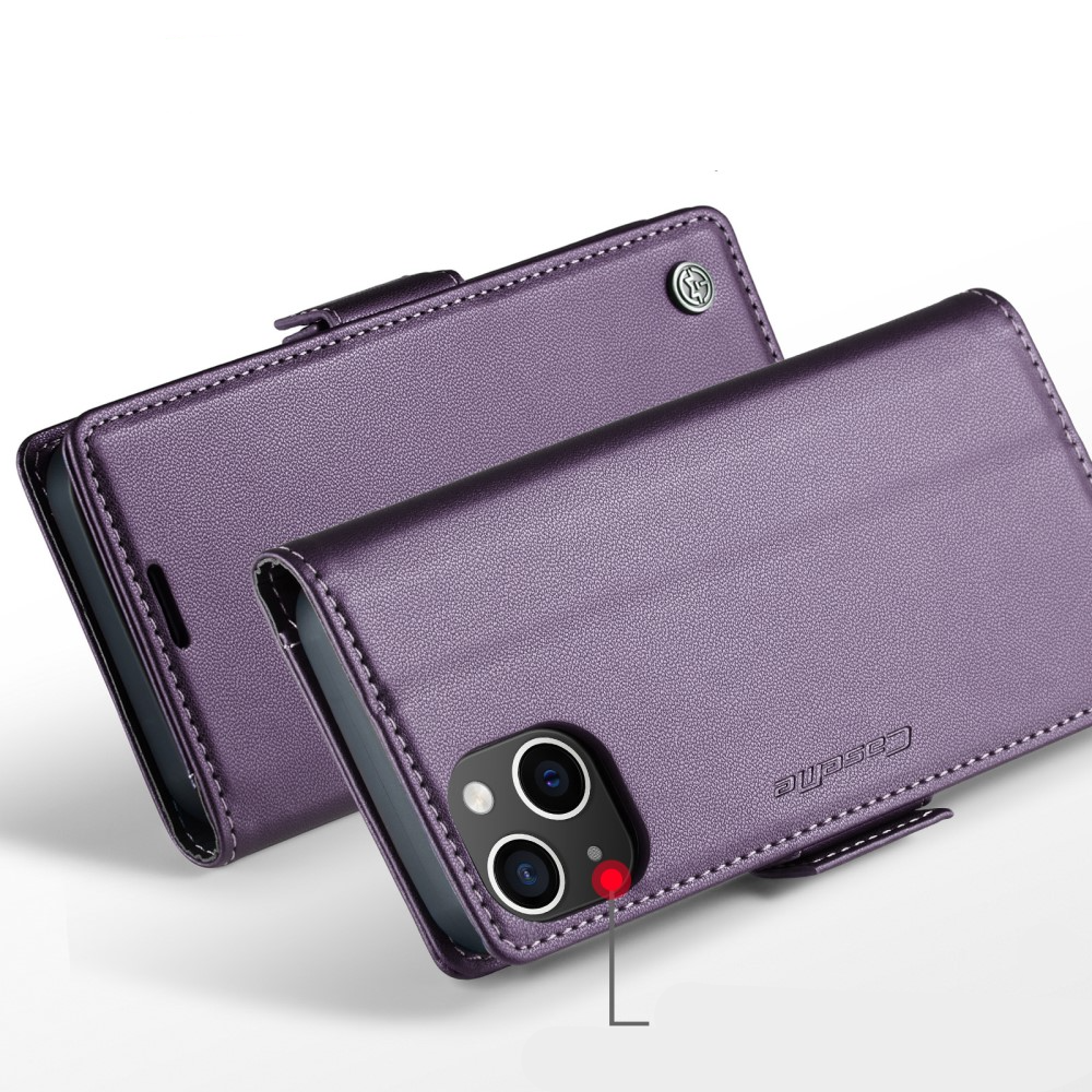 iPhone 14 Leder Tasche Flip Wallet Etui mit Kartenfächern Litchi Look (RFID Schutz) - Violett