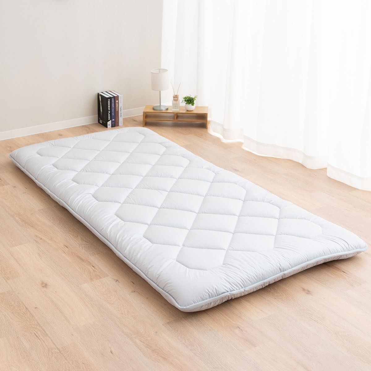 EMOOR Japanische Futon Matratze Anti-Absacken 90 x 200 cm Hergestellt in Japan Baumwolle Chip-Schaum Grau, Schwer-Abflachen Shikibuton Faltbar Schlafbett Tatami