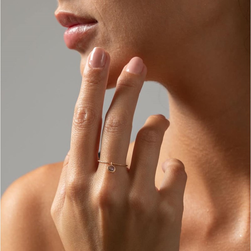 Bague Argent  Rose Breloque Pierre Fine Pierre De Lune Grise