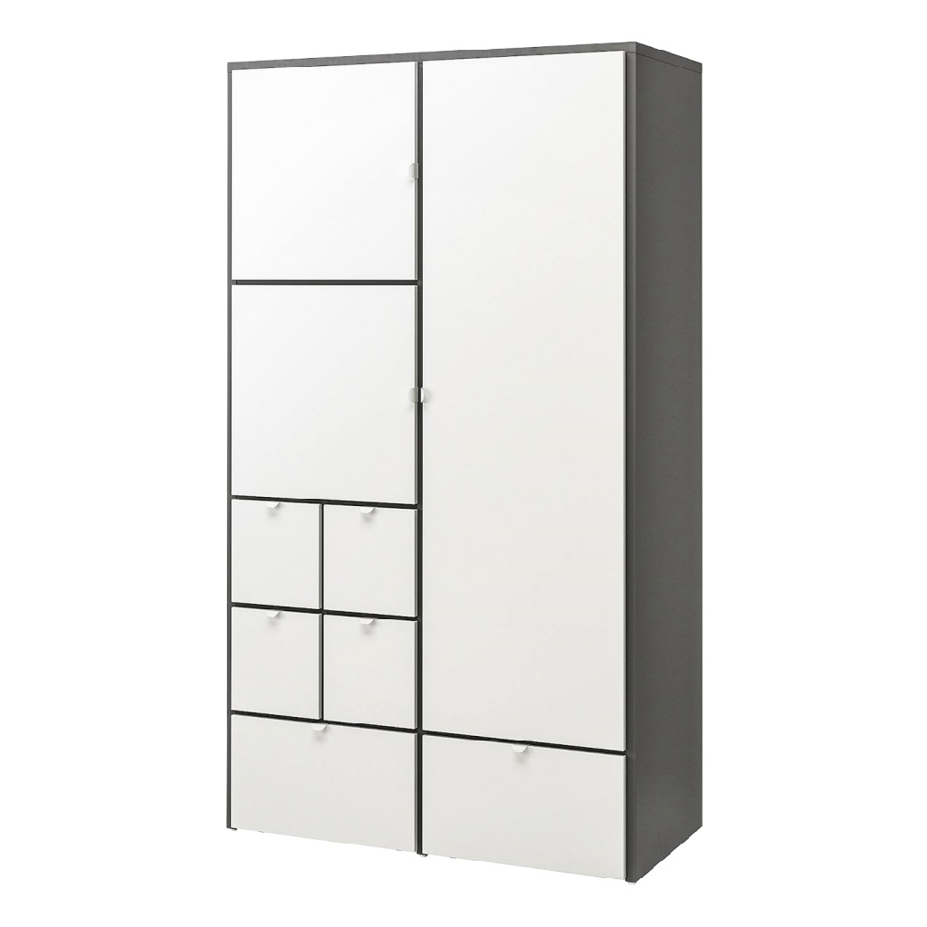 Armoire contemporaine bicolore à rangements modulaires, gris et blanc 120×50×200 cm