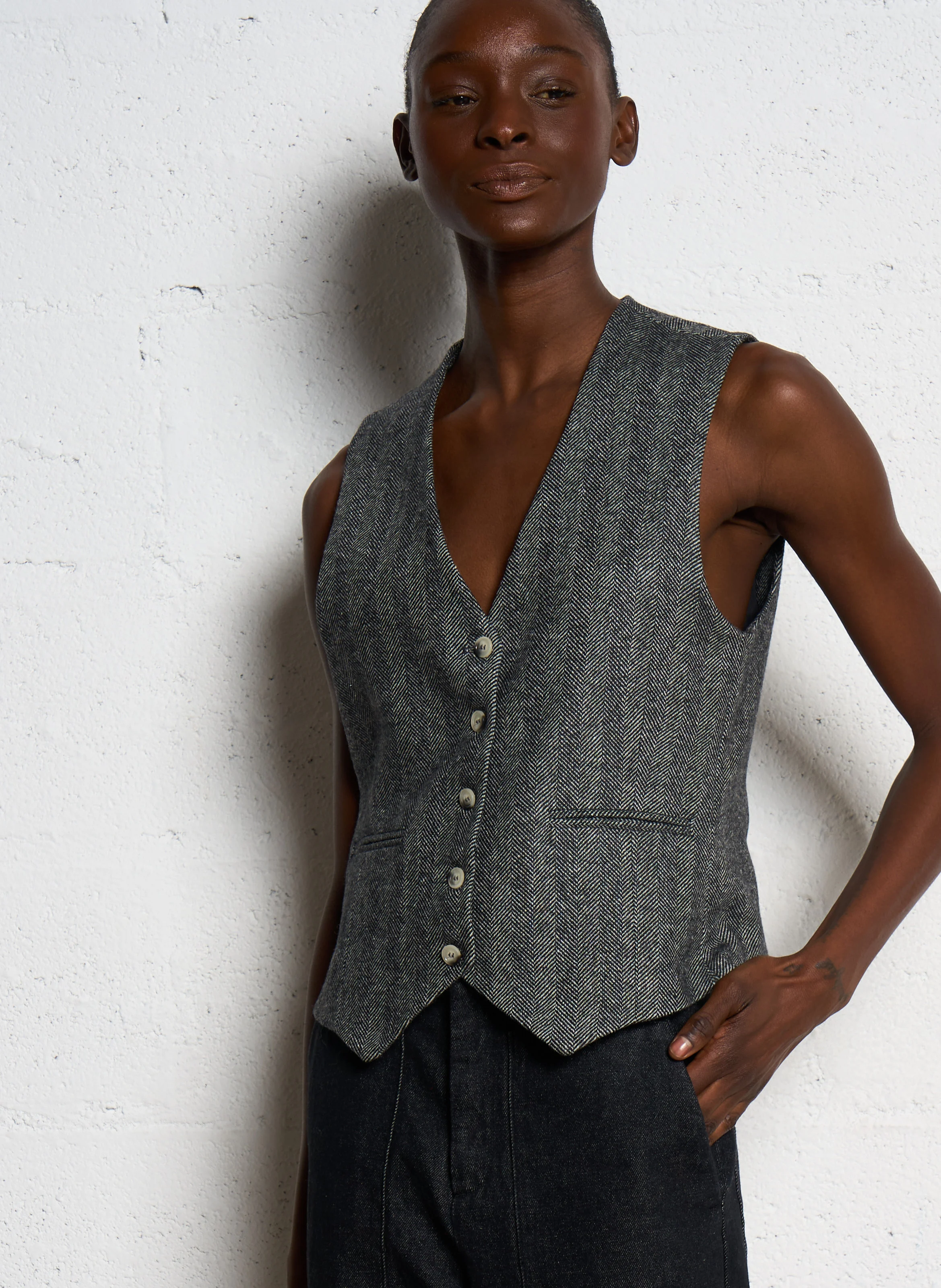 VALET - Gilet col V en laine mélangée | Gris