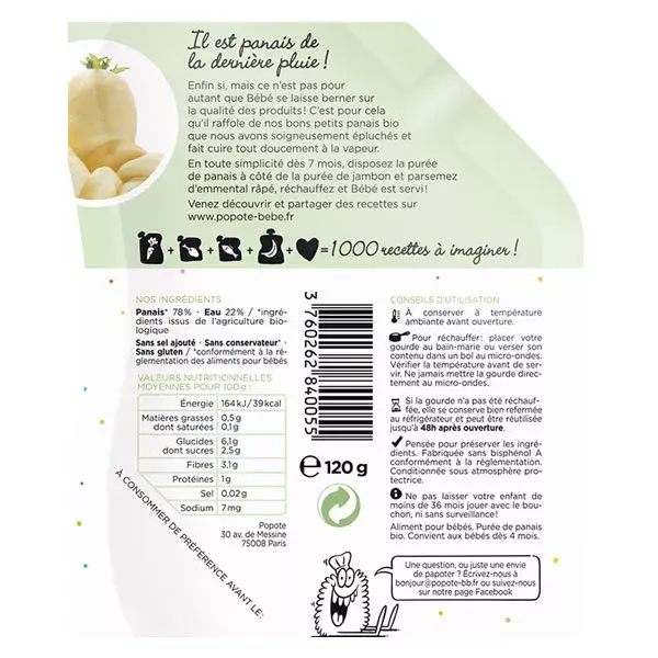Sachê de Legumes Popote Pastinaca +4m Orgânica 120g